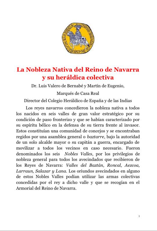 La Nobleza Nativa del Reino de Navarra y su heráldica colectiva
